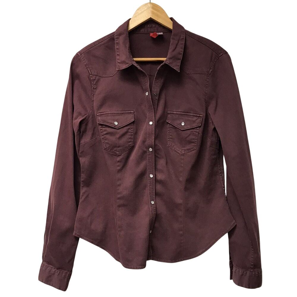 Divided Top Womens 10 Maroon Pearl Snap